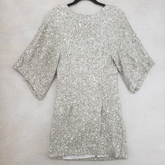 Free People Women US 6 champagne all over sequin dress Party Girl mini side zip - Picture 7 of 15